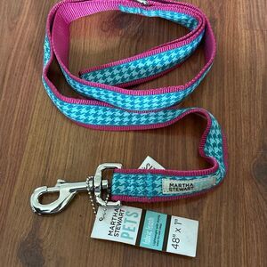 NWT Martha Stewart turquoise and pink houndstooth dog leash 48x1